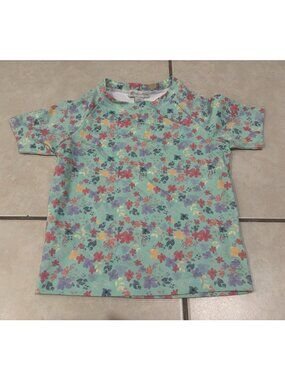 Babycottons Floral Mint Green Short Sleeve Rashguard Top UV Prote Girl's Size 6